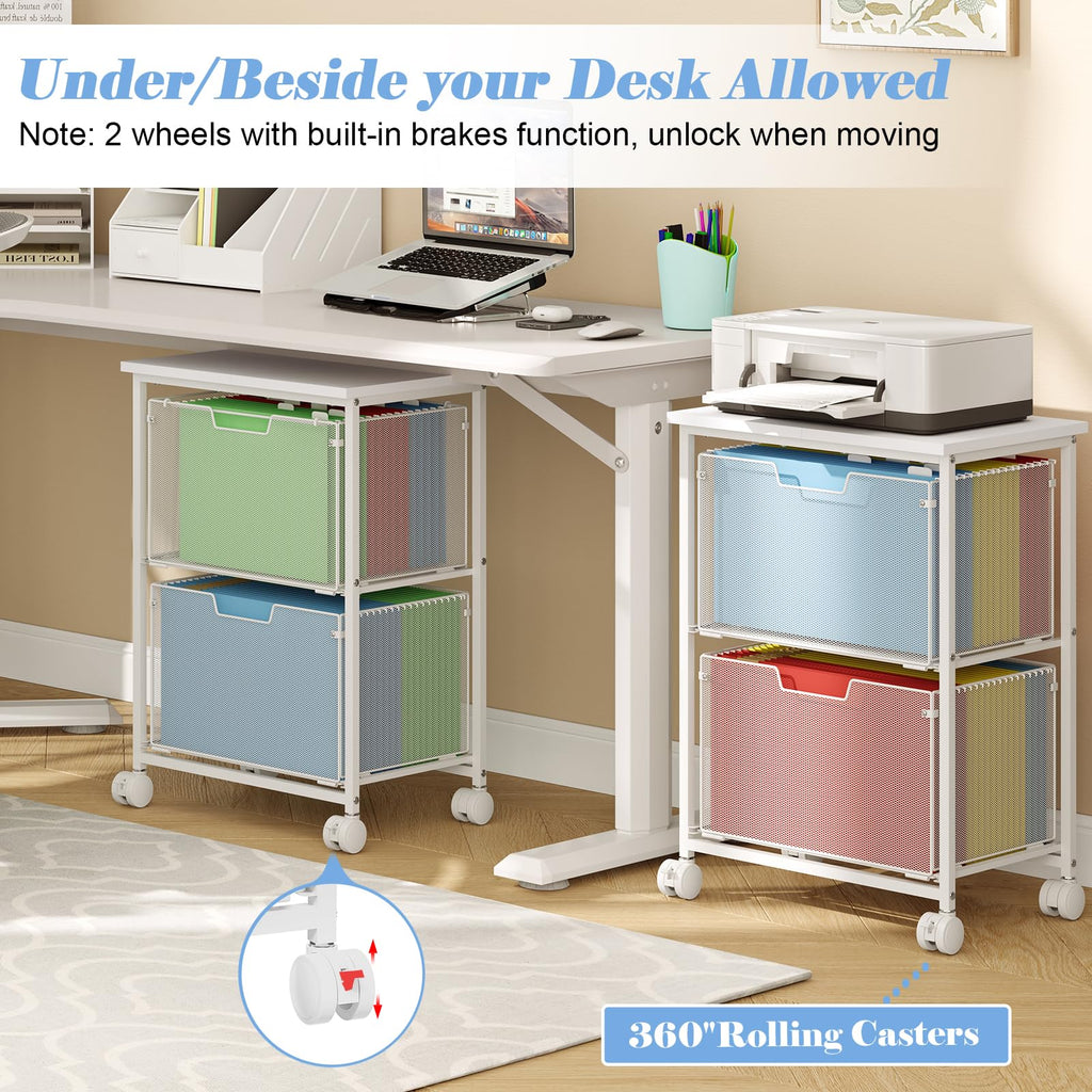 White 2 Drawer Rolling File Cabinet R4066