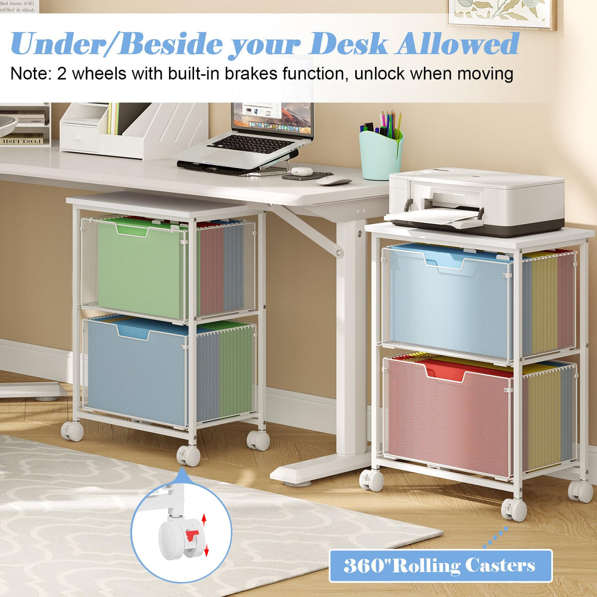White 2 Drawer Rolling File Cabinet R4066