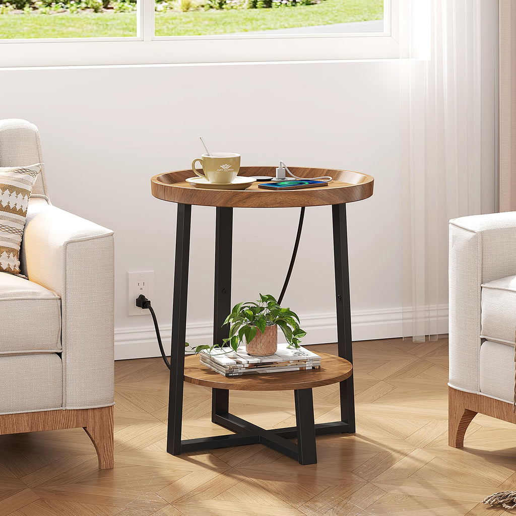 Round Side Table with Charging D373110
