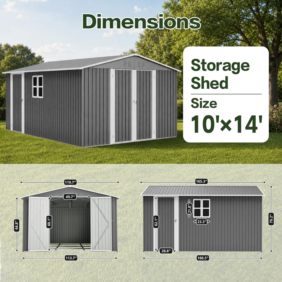 10x14 FT Metal Outdoor Storage Shed with Floor and 2 Windows Q4629