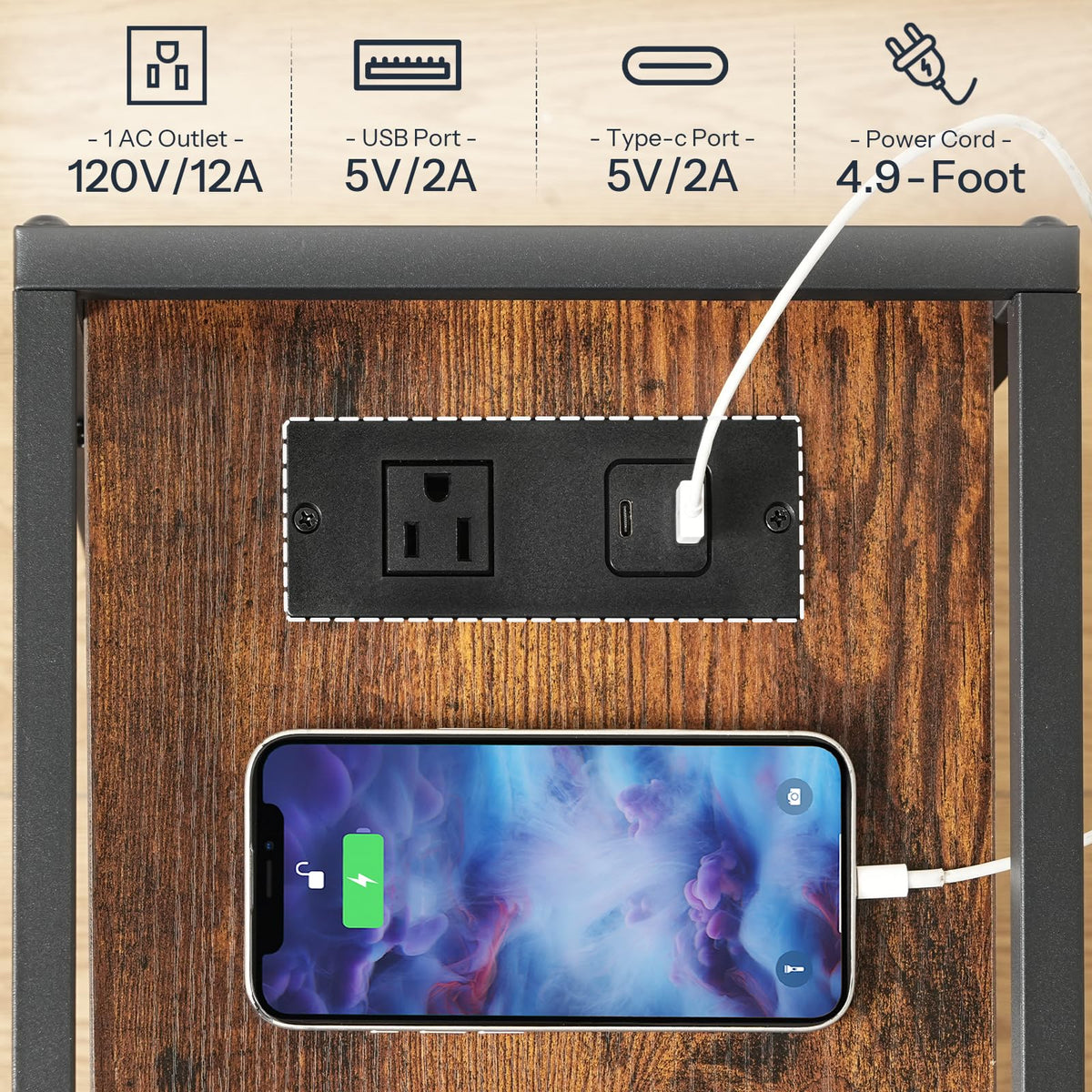 Rolling Narrow Side Table with Charging Station A80204
