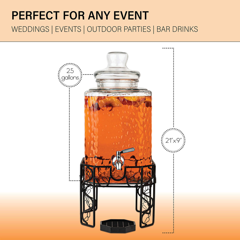 2.5 Gallon Glass Beverage Dispenser with Stainless Steel Spigot F72115