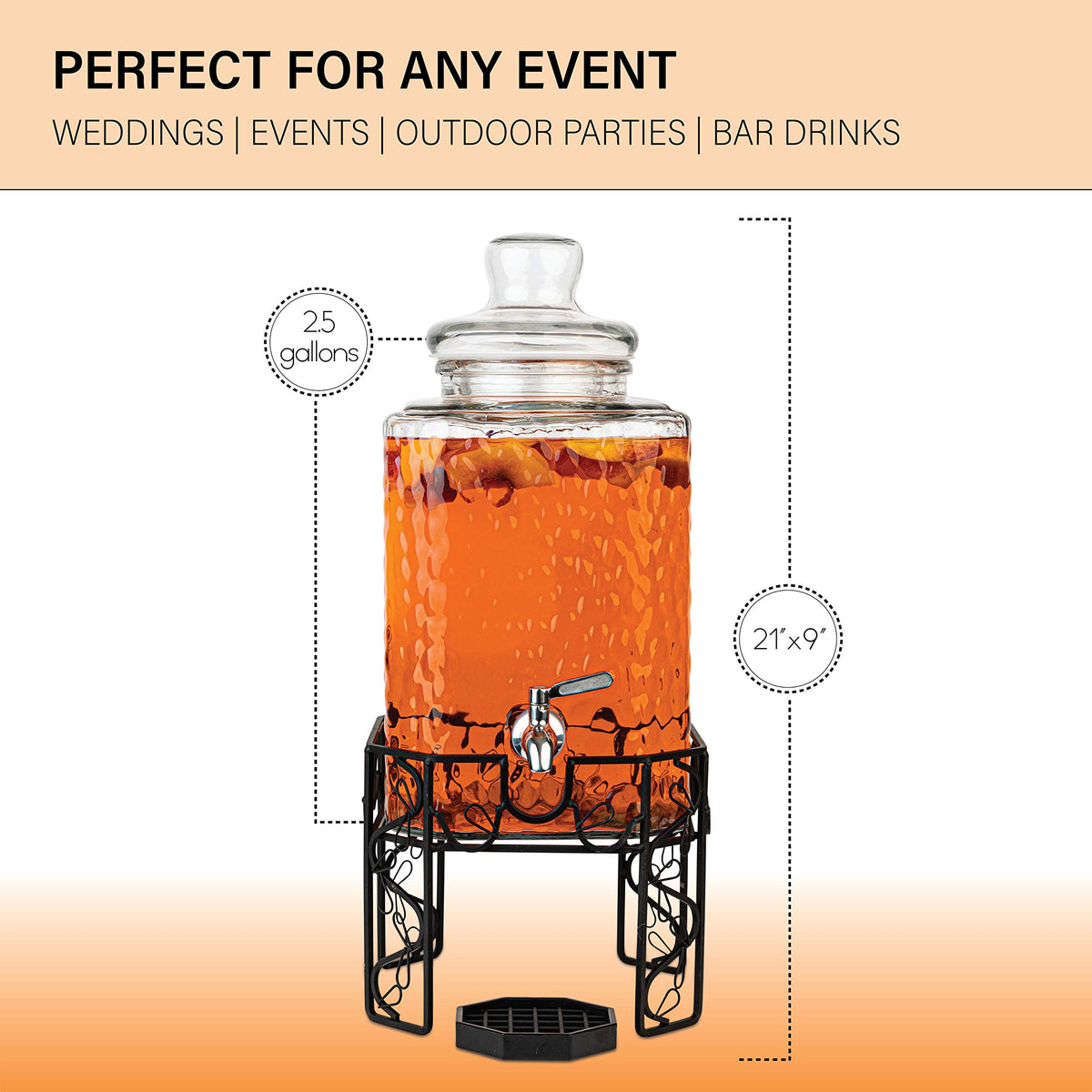 2.5 Gallon Glass Beverage Dispenser with Stainless Steel Spigot F72115
