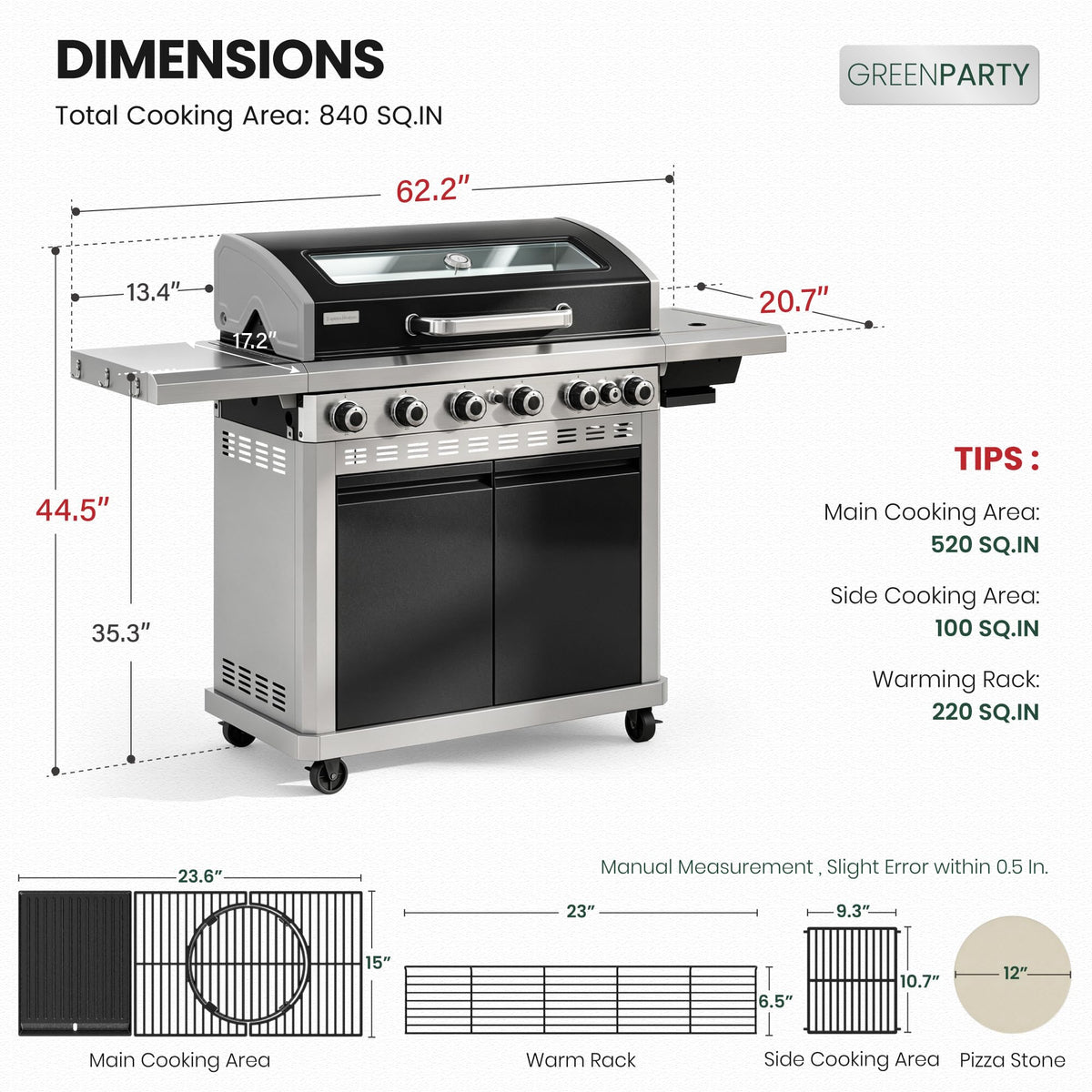 6 Burner Propane Gas Grill with Infrared Side Burner D97781