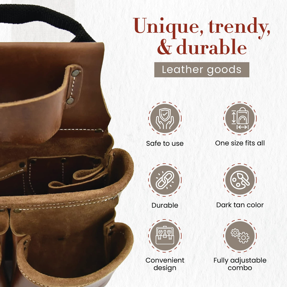 Leather 4 Piece Tool Belt Set with 17 Pockets B798263
