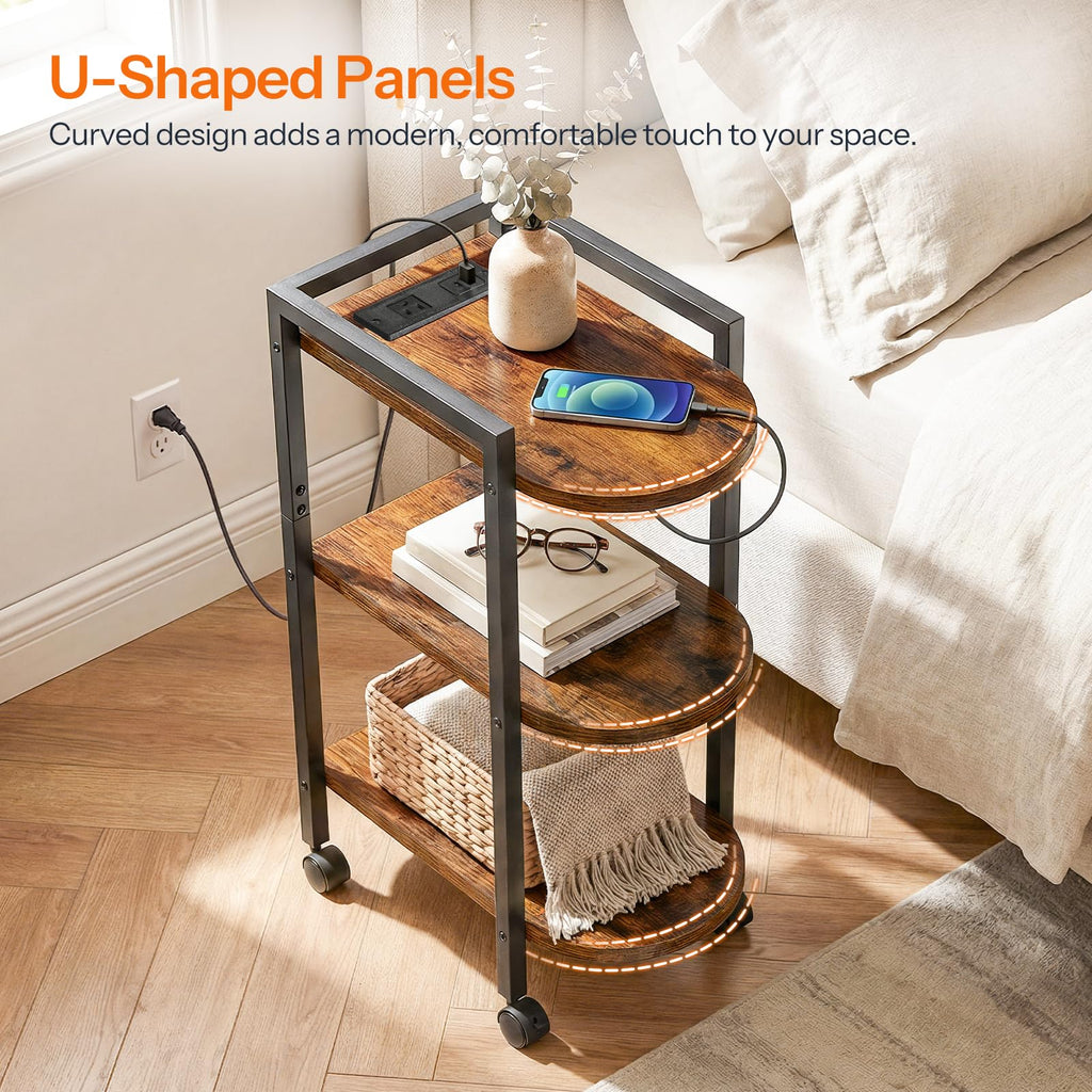 Rolling Narrow Side Table with Charging Station A80204