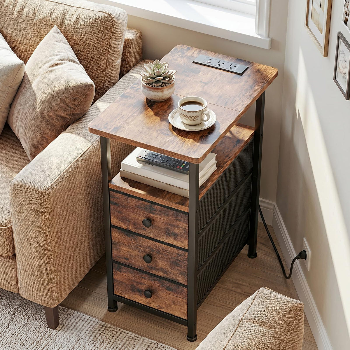 Narrow Side Table with Charging Station F325880