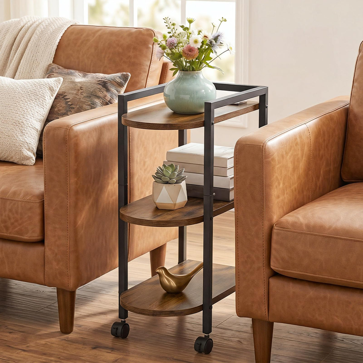 Rolling Narrow Side Table with Charging Station A80204