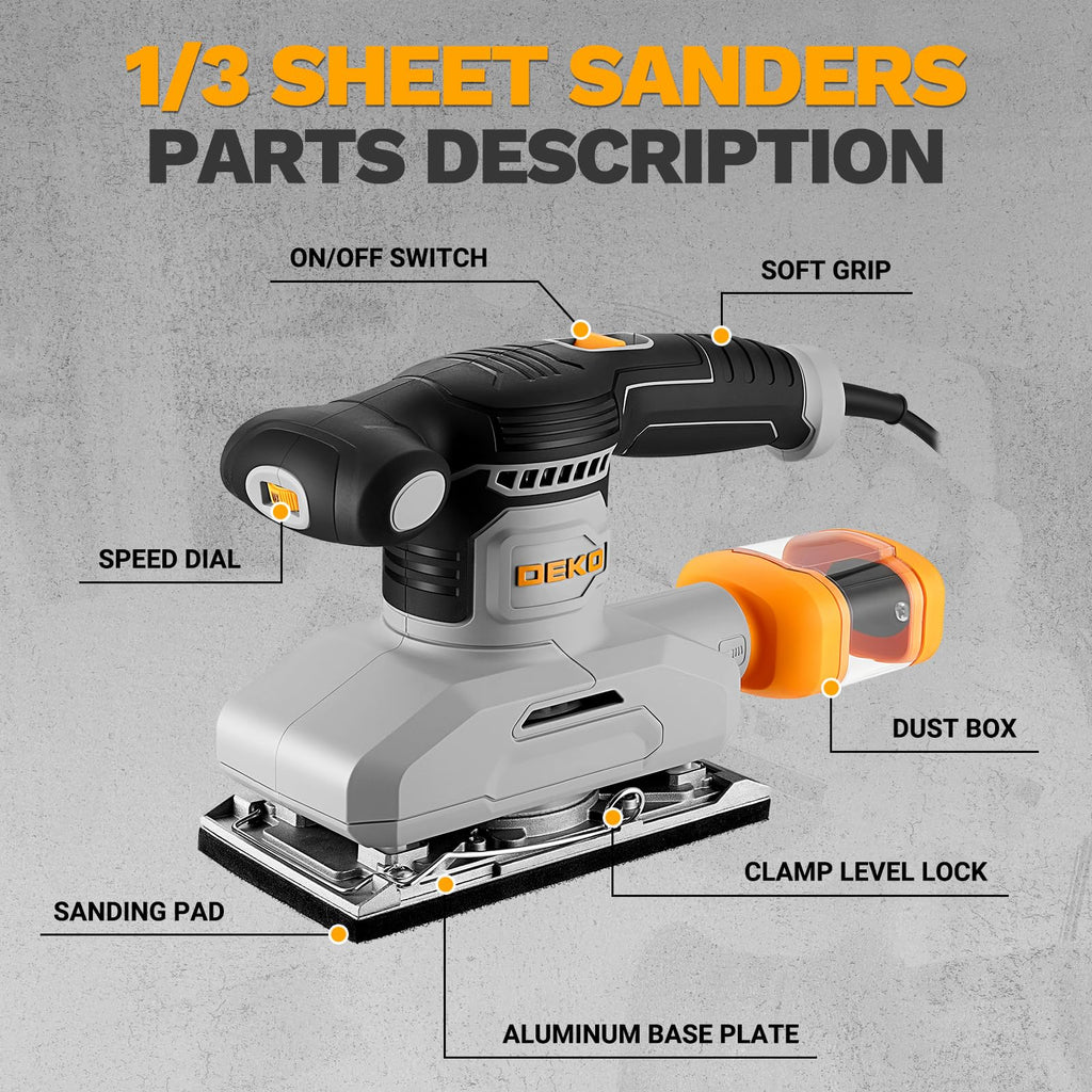 1/3 Sheet Palm Sander with 15 pcs Sandpaper and Dust Box U6462