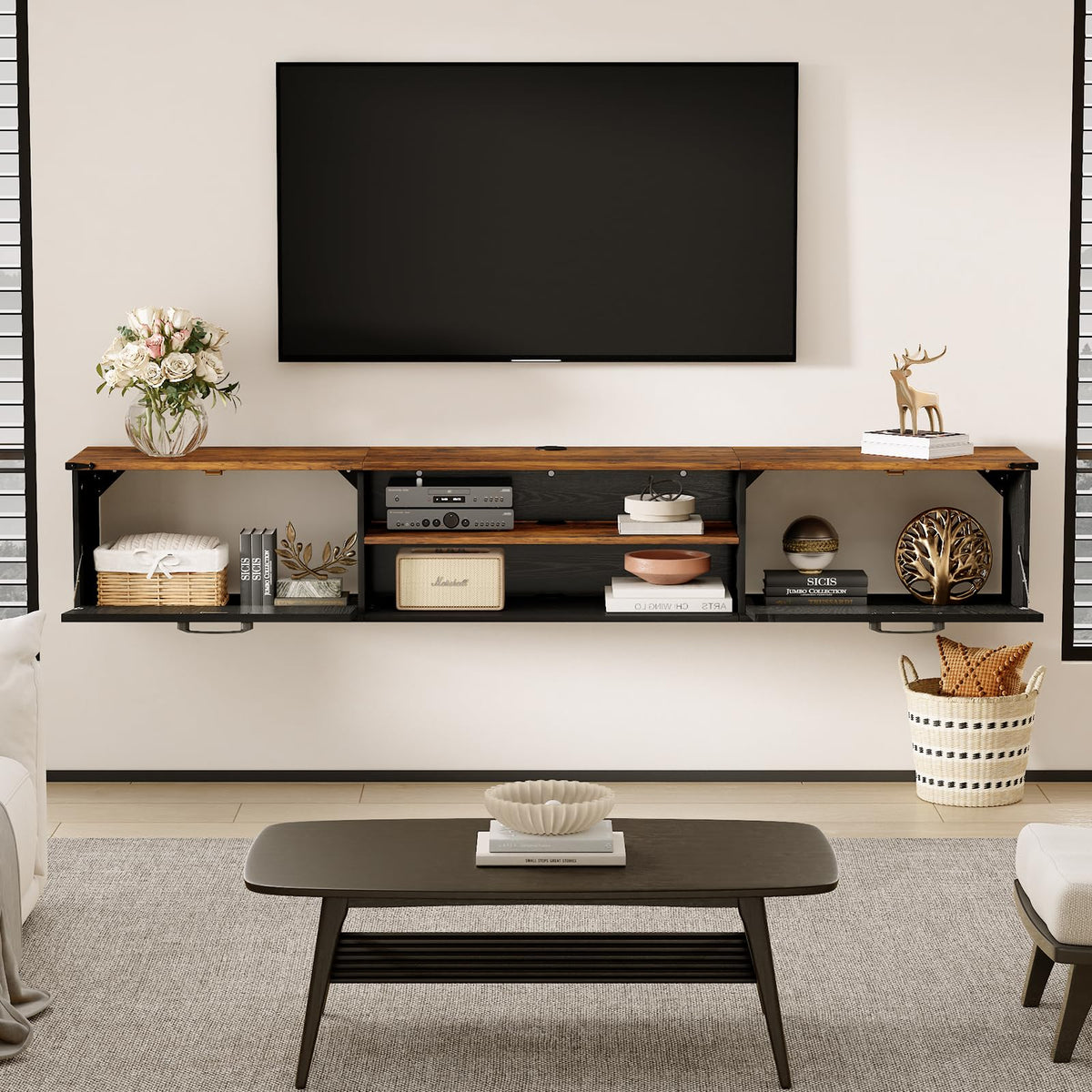 70" Black Floating TV Stand P65733