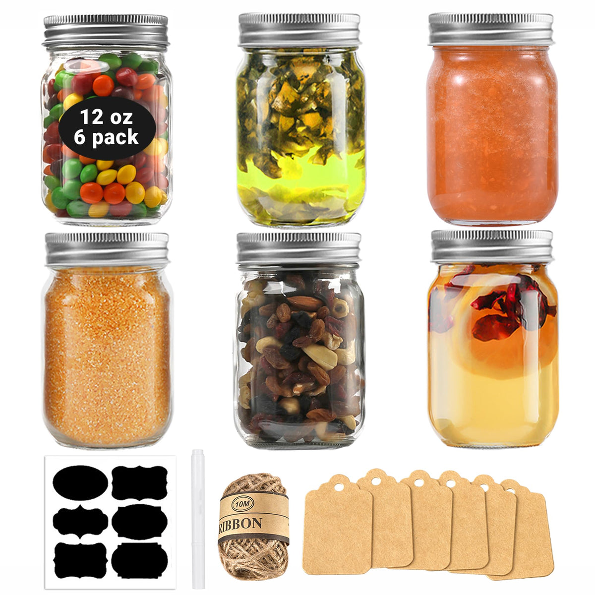 12 oz Glass Canning Jars 6 Pack S861670