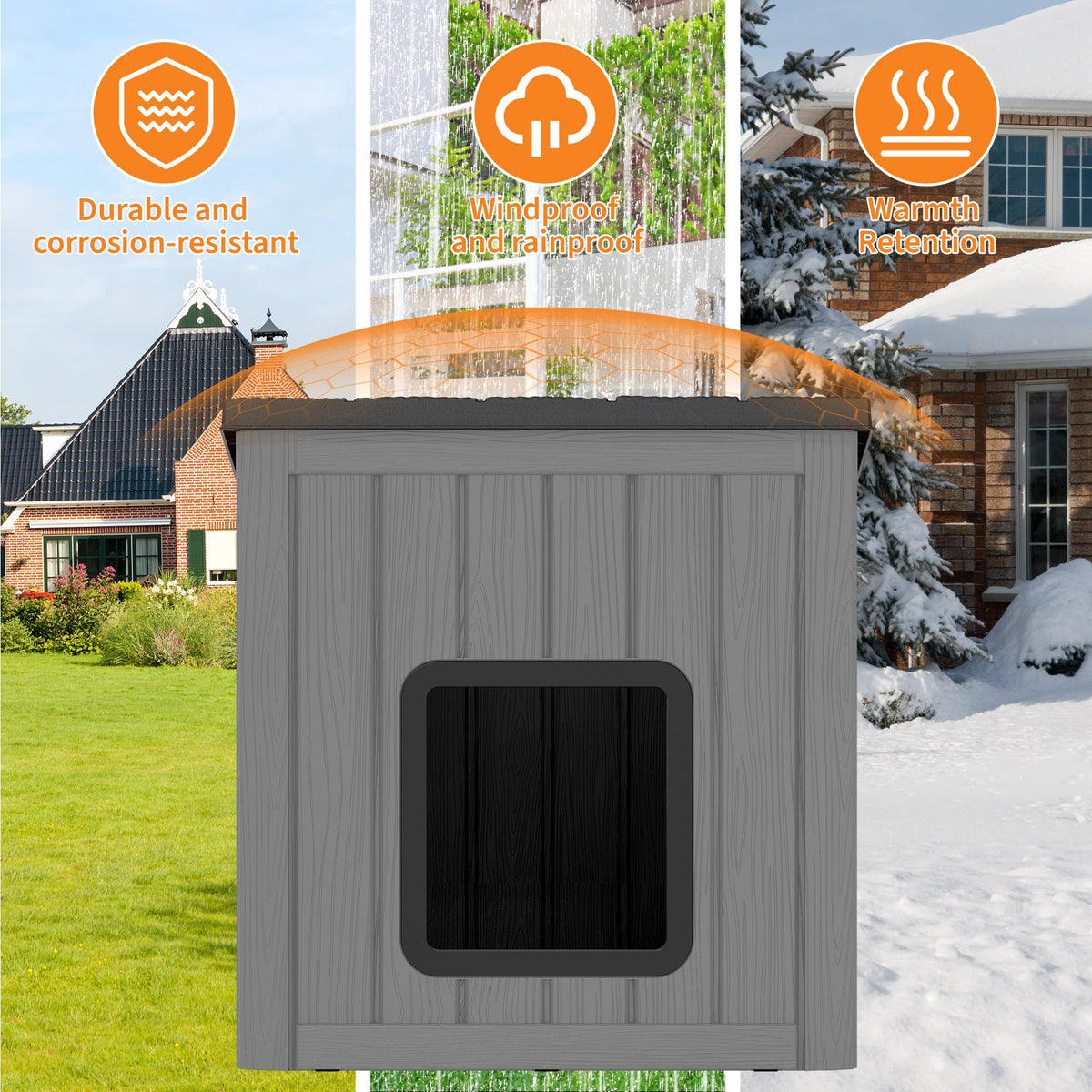 Weatherproof PP Plastic Dog House with Sloped Roof T274141