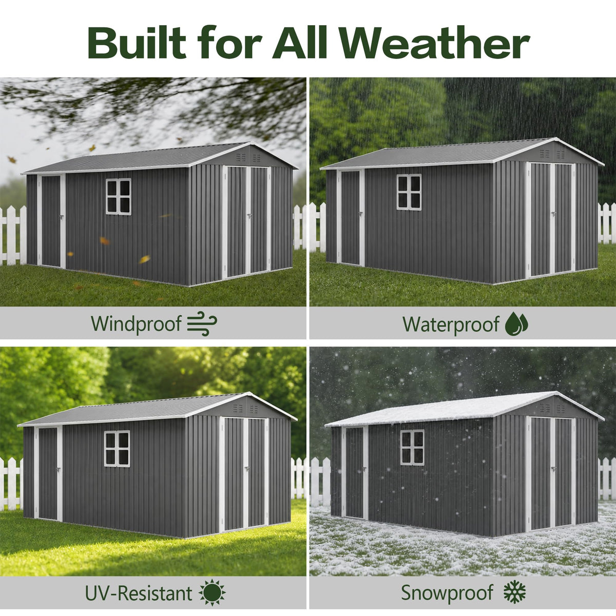 10x14 FT Metal Outdoor Storage Shed with Floor and 2 Windows Q4629