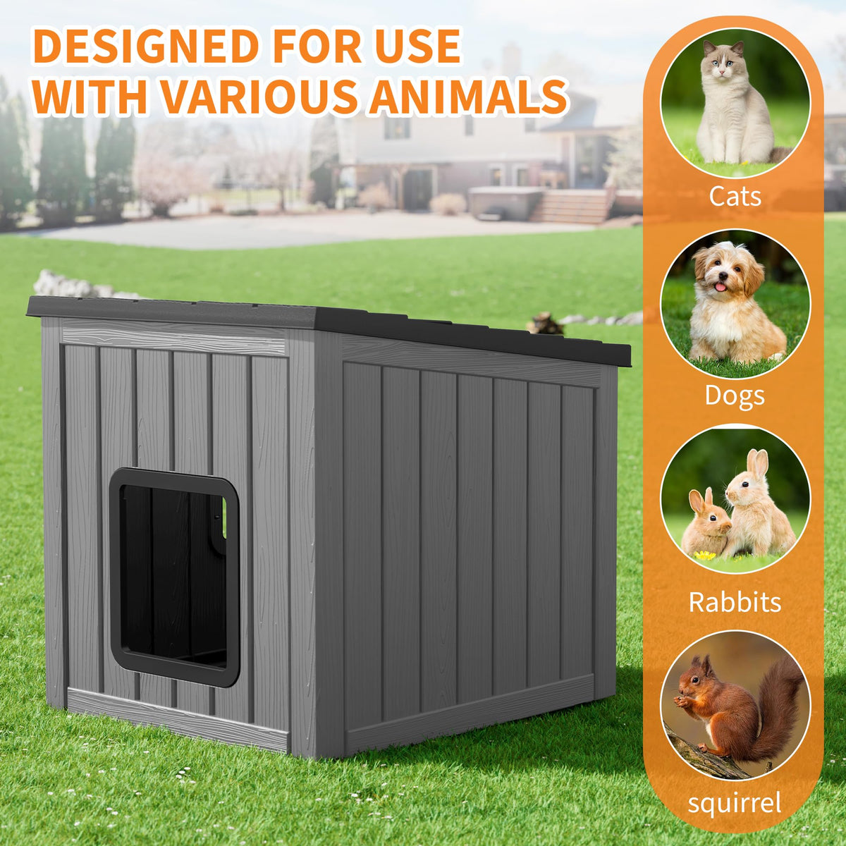 Weatherproof PP Plastic Dog House with Sloped Roof T274141