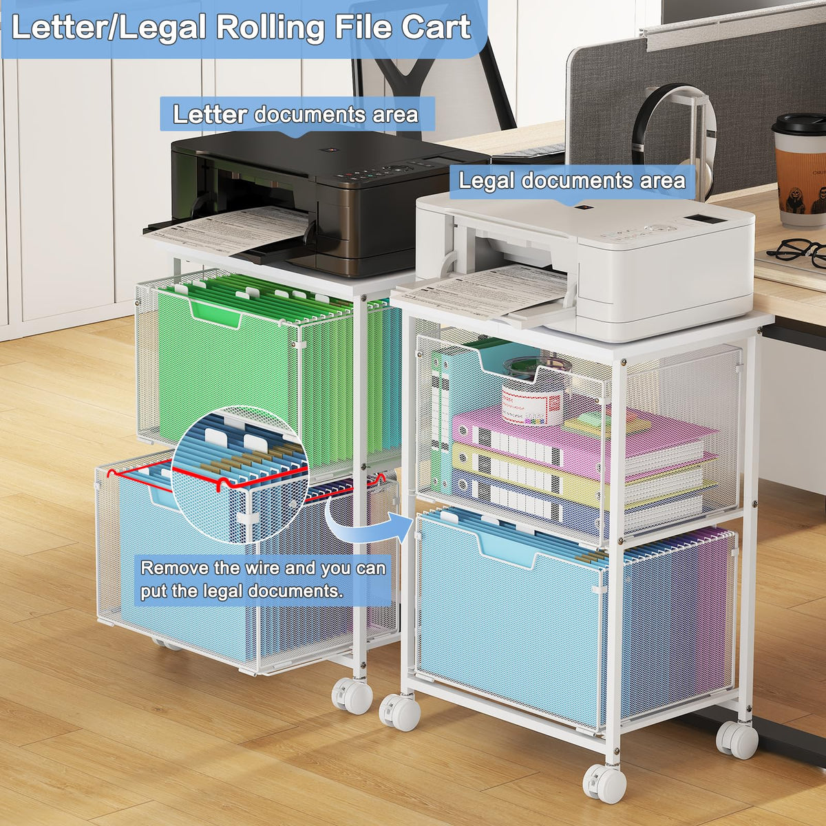 White 2 Drawer Rolling File Cabinet R4066
