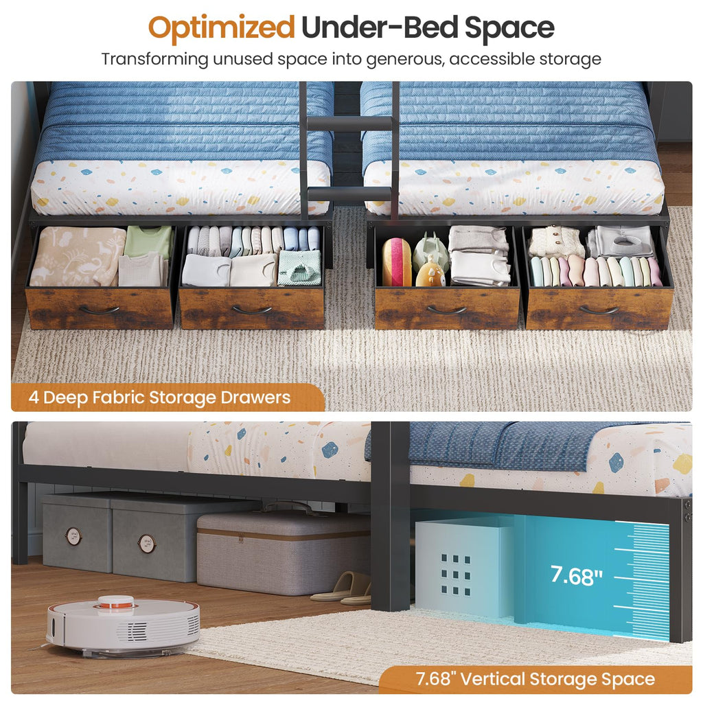 Black Triple Bunk Bed with 8 Storage Drawers and Stair F198066