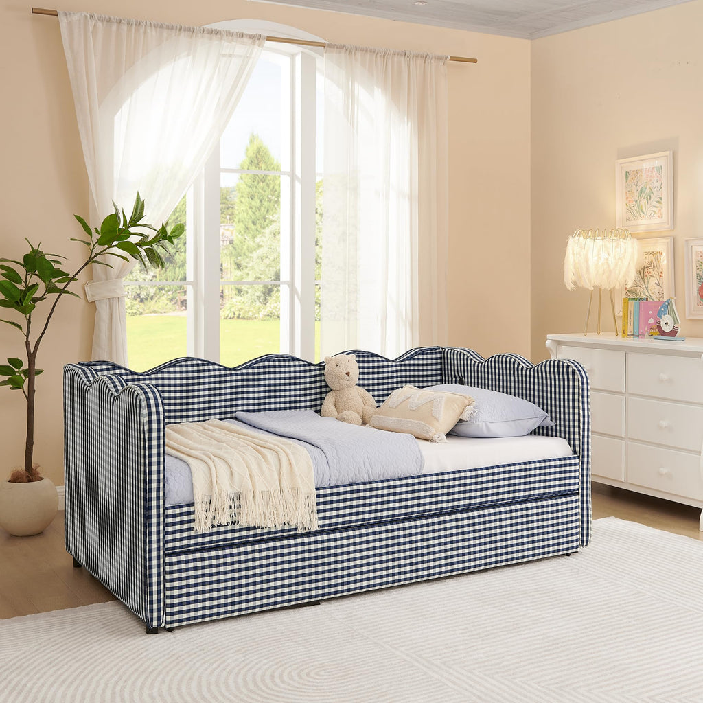 Twin Linen Upholstered Daybed with Pop Up Trundle and USB Port Y565