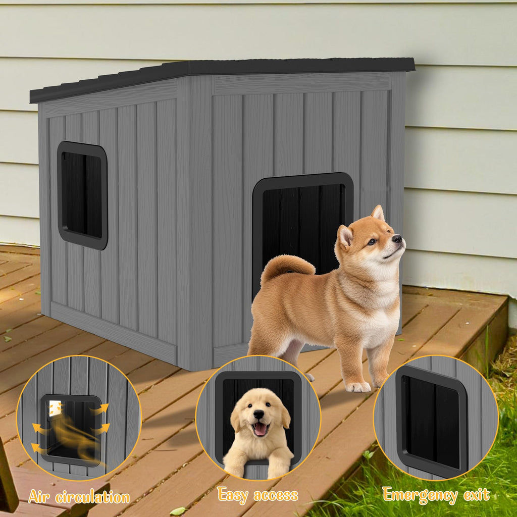 Weatherproof PP Plastic Dog House with Sloped Roof T274141