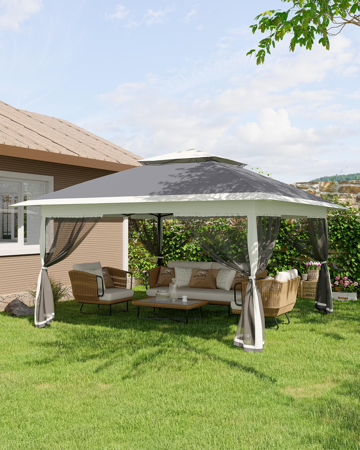 13x13FT Pop Up Gazebo with Mosquito Netting, Grey A858