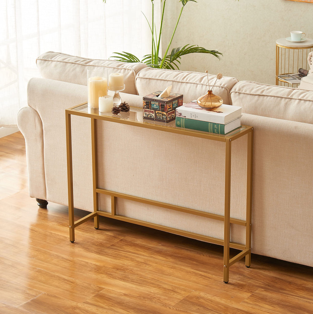 Small Modern Console Table Tempered Glass Metal Frame K788197