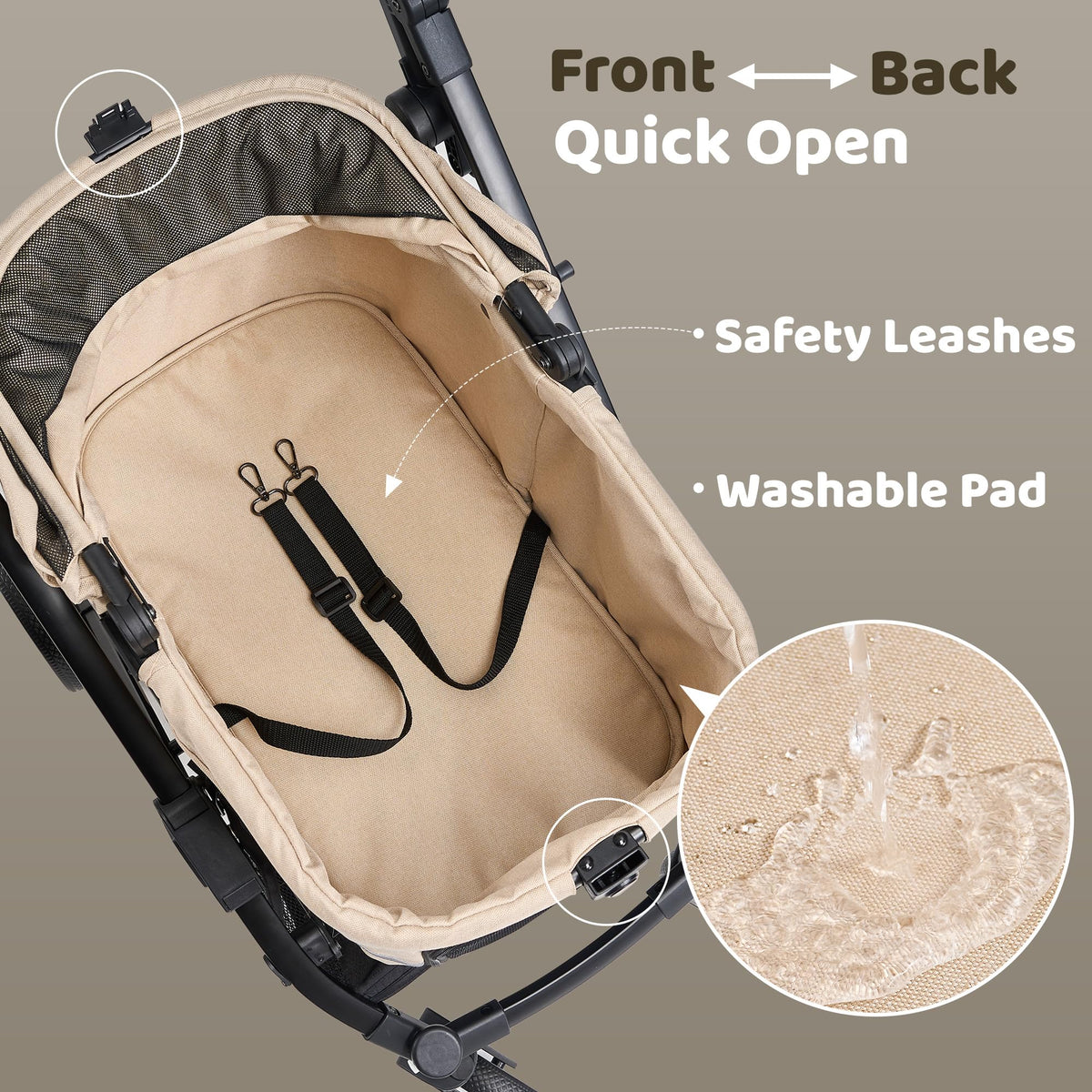 All-Terrain Dog Stroller, One-Hand Fold, Anti-UV Waterproof Canopy, Vanilla Beige L9039
