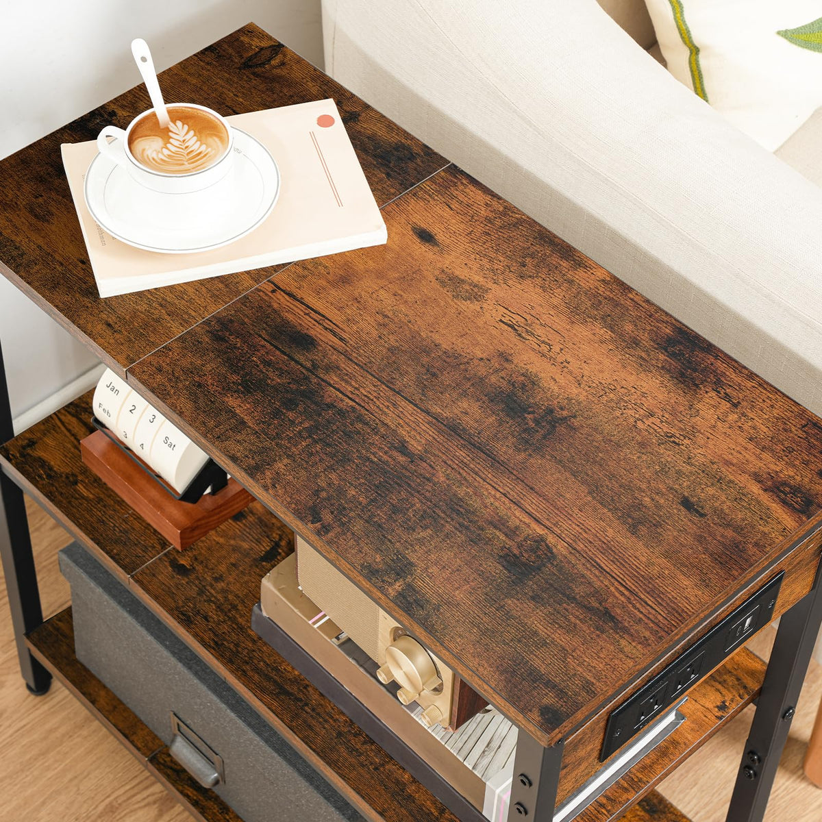 Charging Station End Table with 3 Tier Storage Shelf L83968