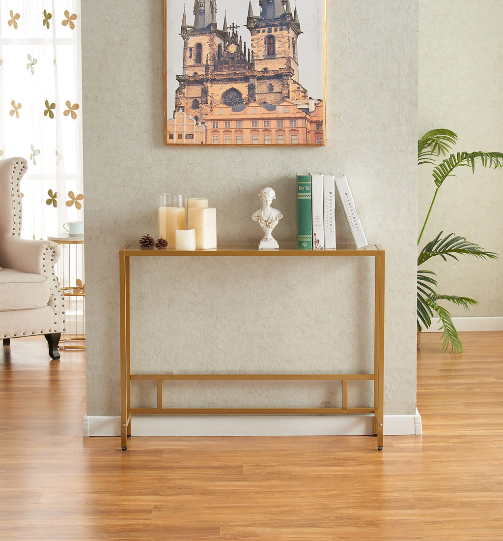Small Modern Console Table Tempered Glass Metal Frame K788197