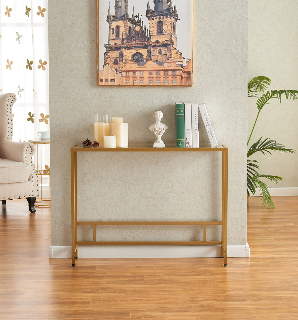 Small Modern Console Table Tempered Glass Metal Frame K788197