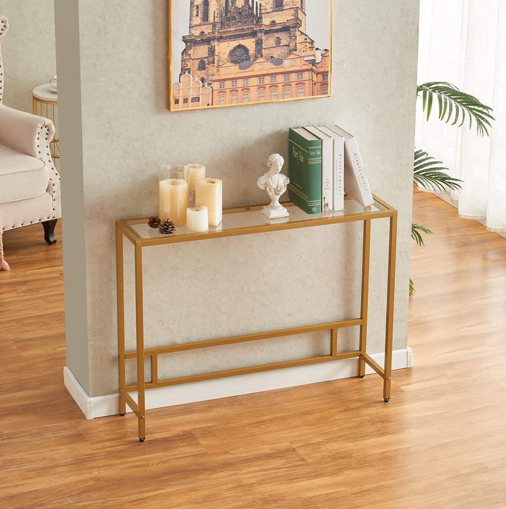 Small Modern Console Table Tempered Glass Metal Frame K788197