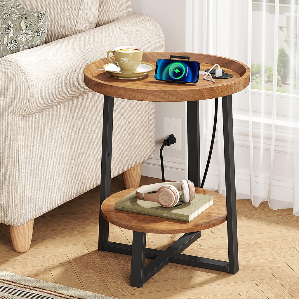 Round Side Table with Charging D373110