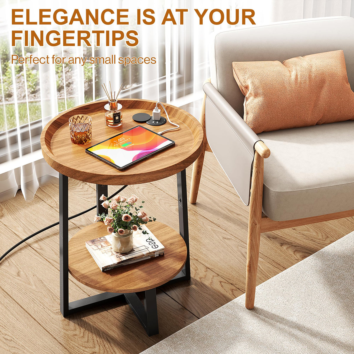 Round Side Table with Charging D373110