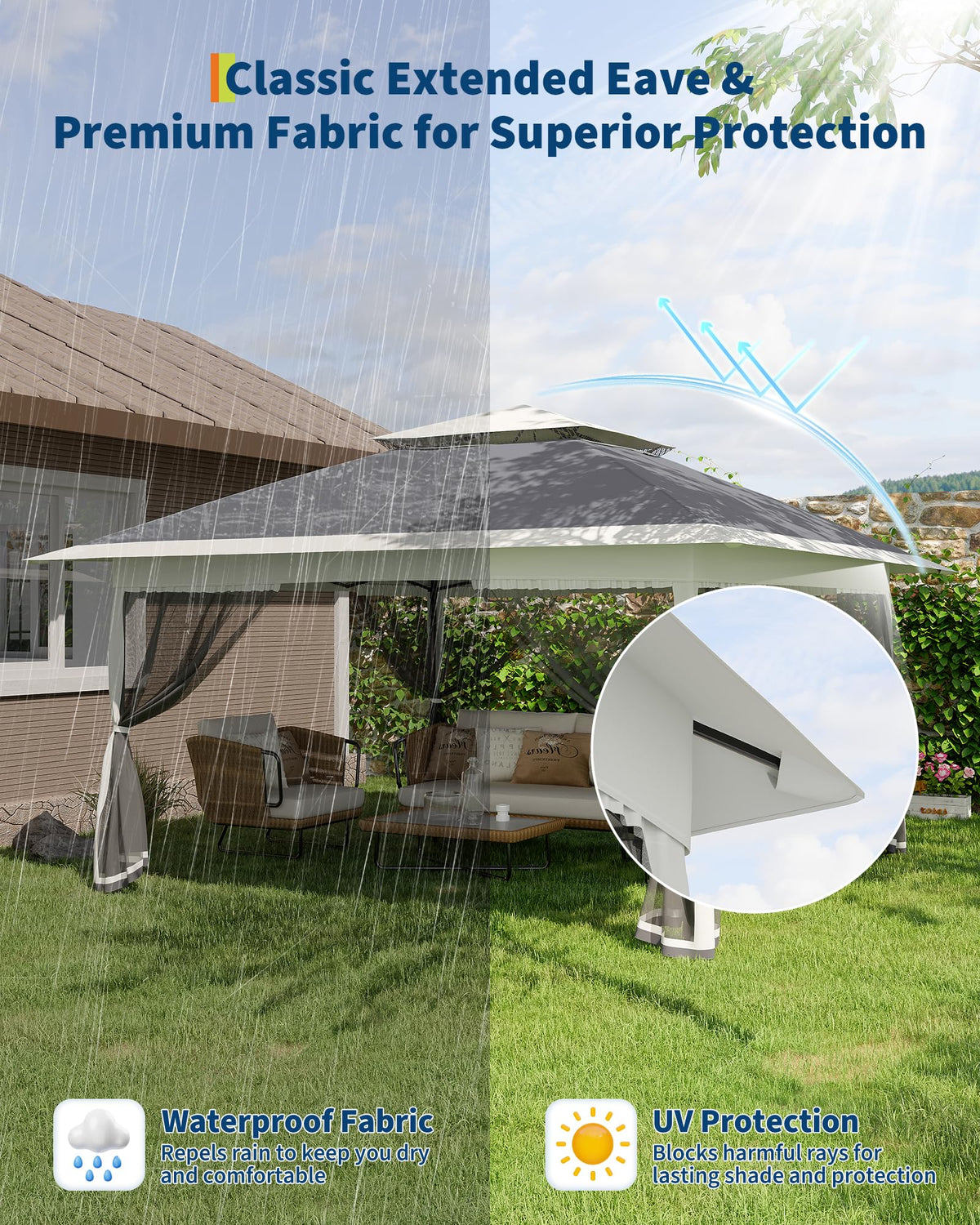 13x13FT Pop Up Gazebo with Mosquito Netting, Grey A858