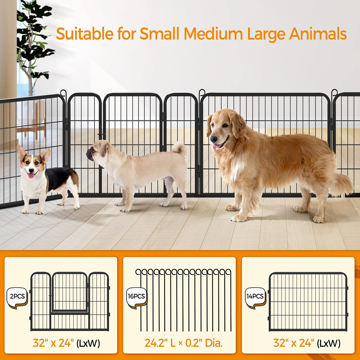 24" H 16-Panel Extra Wide Dog Playpen with Door R354