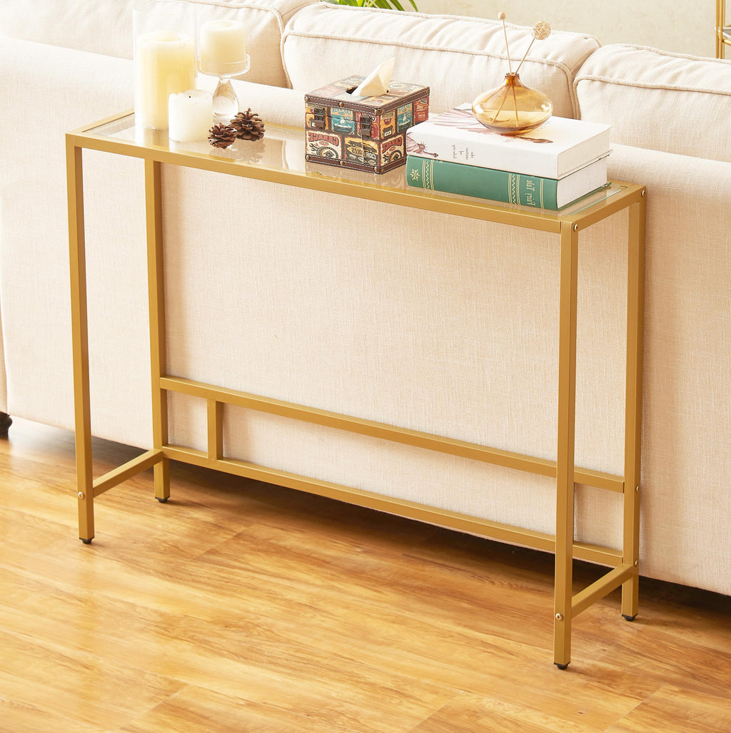 Small Modern Console Table Tempered Glass Metal Frame K788197